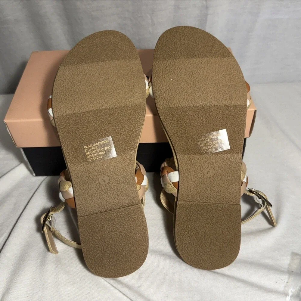 NEW NIB Girls BCBG Della Kids Sandals Size 4 Summer Tan White Gold